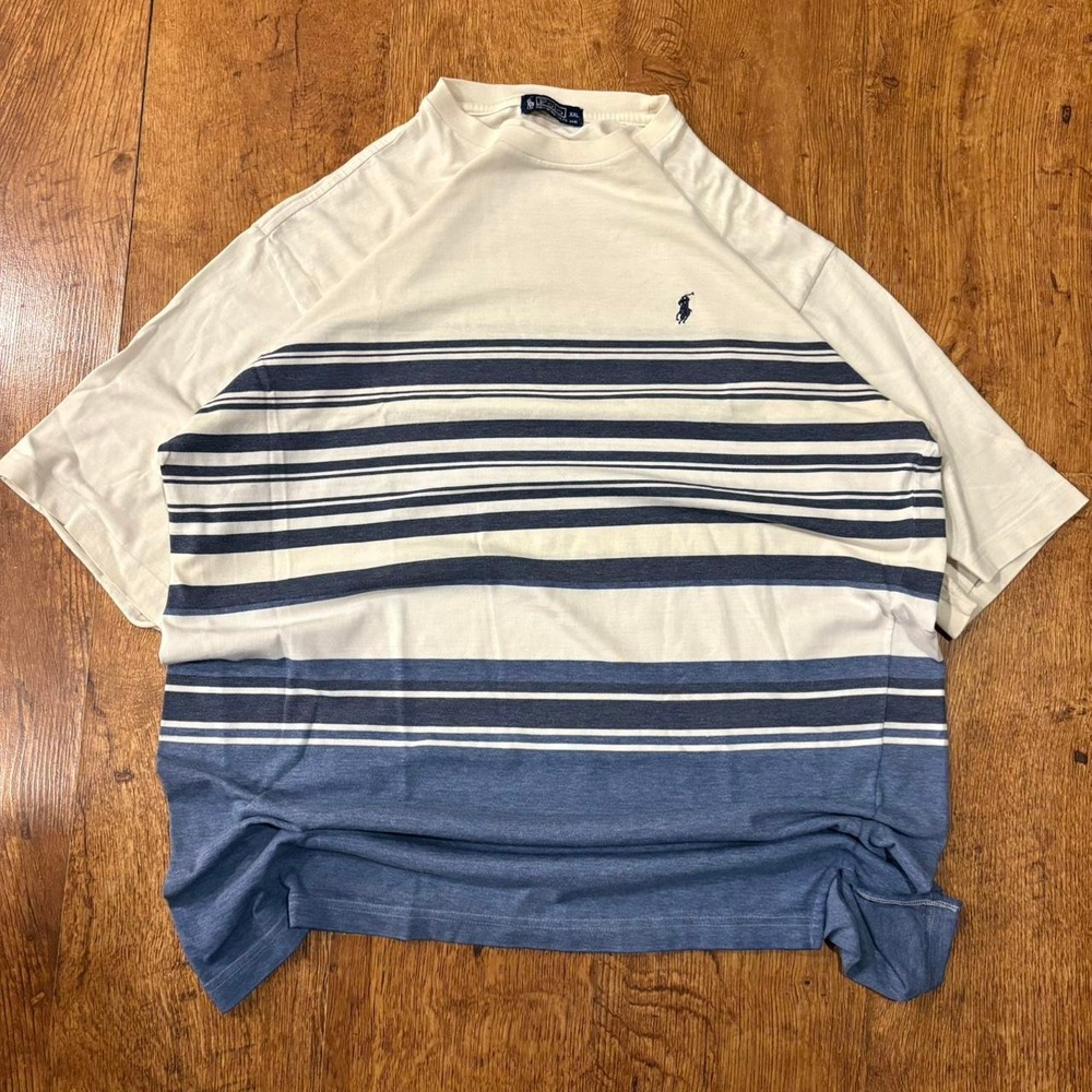 Polo Ralph Lauren Striped T-Shirt Mens XXL White Navy Blue Crewneck Tee